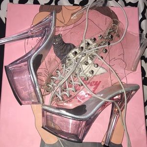 Clear Tie Up Platform Heels